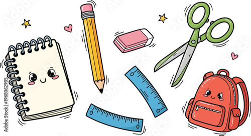 Cute Stationery and School Supplies with Kawaii Characters