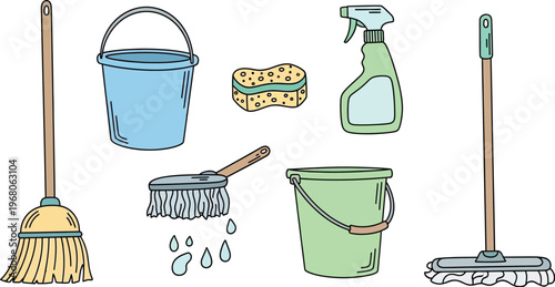 Collection of Essential Household Cleaning Items