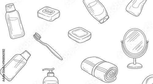 Set of bathroom hygiene and personal care items