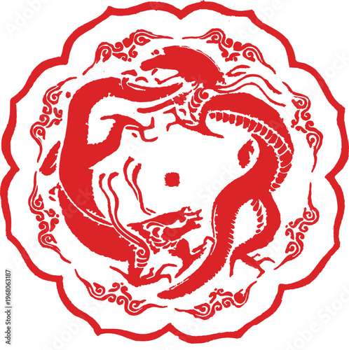 Collection of intricate red Chinese floral and leaf ornamental patterns with symmetrical scrollwork and curly vine motifs isolated on white background for decorative art design elements.