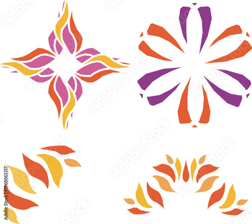 Elegant red traditional Chinese symmetrical ornamental motif with elaborate curly cloud and floral patterns forming a cross shape isolated on white background for decorative art.