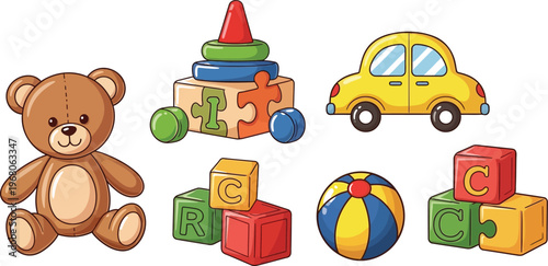 Colorful Set of Classic Children's Playtime Toys