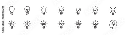 電球・ひらめき・アイデア・エコ・AI・電力操作アイコンセット (ベクター)