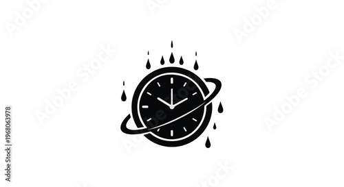 A clock face with a ring around it and dripping elements symbolizing time passing.