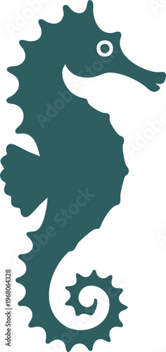 Curled seahorse side profile illustration