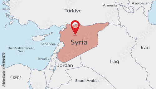 Syria location on the map with pin location marker4. Vector flat template.