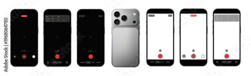 Photorealistic detailed phone video camera mockup template isolated on transparent background. 2026 design. Vector PNG