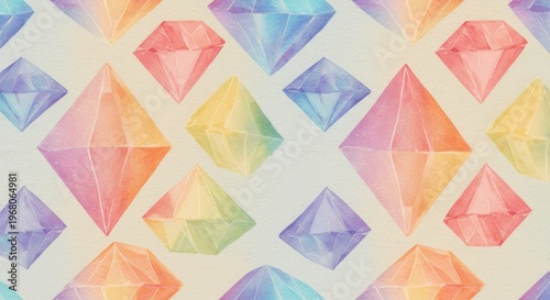 Watercolor diamond jewels in an irregular colorful pattern