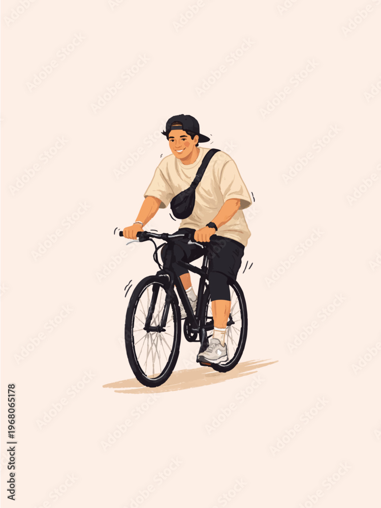 Naklejka premium Minimal Flat Design of Man Cycling | Happy Cycling