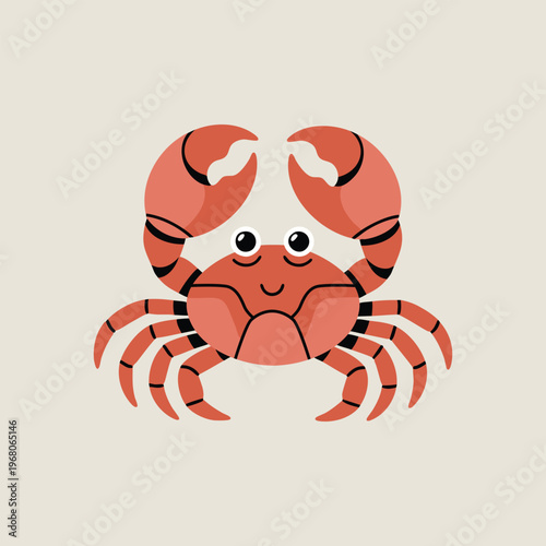 Cute smiling crab front view illustration