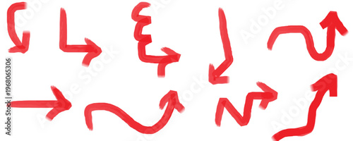  Red Hand-Drawn brush Arrow Vector Set, Marker Sketch Pointers and Doodles