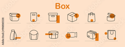 Box set icon. Container, bag, jar, carton, package, wrapper, delivery, storage, packaging, logistics, shipping, retail, cargo, object, transport