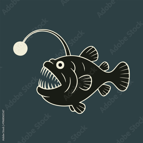 Deep sea angler fish with glowing lure illustration