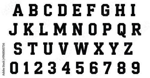 Photos Varsity font vector alphabet, collegiate lettering set with bold athletic style,