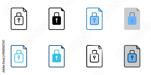 Data encryption icons set multiple style collection. Editable stroke 

