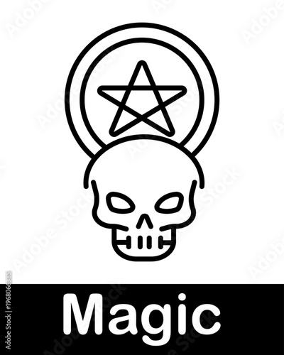 Skull with pentagram line icon representing dark magic, occult symbol, witchcraft and mystical concept