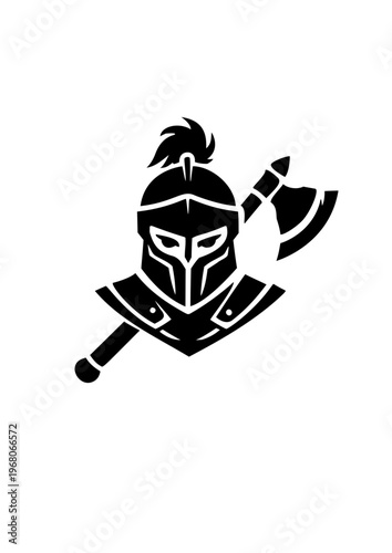 Fighter Class Icon – Helmet and Axe RPG Symbol Black Silhouette