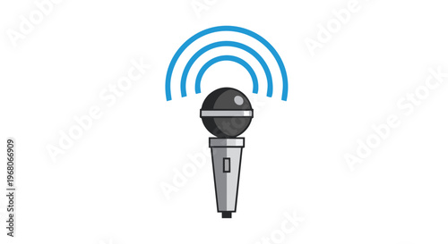 Wireless microphone icon with active sound waves, symbolizing live audio recording, podcast broadcasting, and digital voice communication