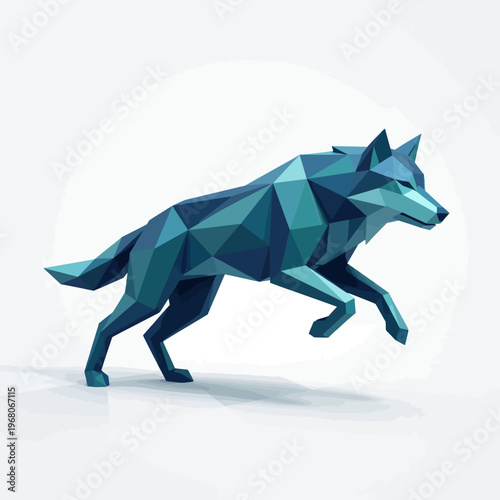 This striking polygonal wolf design captures the essence of strength and grace, featuring sharp angles and a modern aesthetic in shades of turquoise and blue for a powerful visual impact.