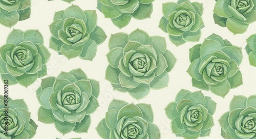 Watercolor succulents in a seamless pattern light green and textured paper