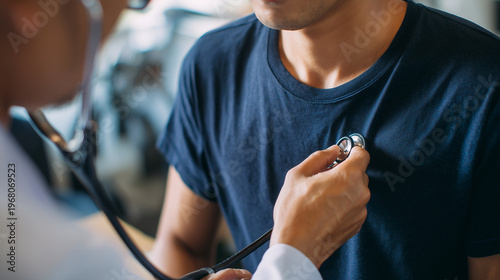 Doctor examining male patient chest with stethoscope close up healthcare checkup medical consultation concept