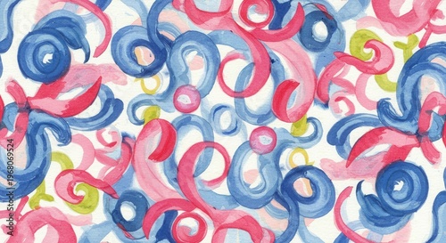 Watercolor swirls of pink blue  green create a whimsical abstract pattern