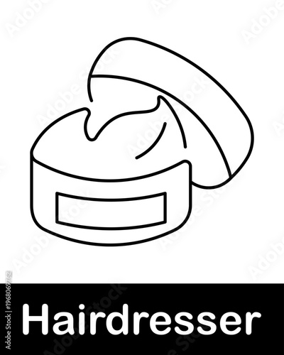 Hair styling cream container line icon representing cosmetic product, grooming and hairdresser salon supply in minimal outline vector style
