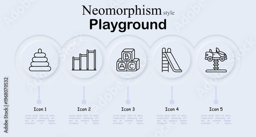 Playground set icon Pyramid stacker, climbing bars, alphabet blocks, slide ladder, spring rider car, children recreation, kindergarten activity, outdoor play, park entertainment, childhood development