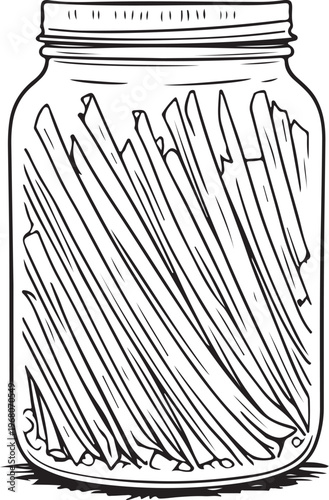 Pasta in Jar Hand-drawn Sketch Drawing Vector Illustration, Line Linear Symbol Black and White Engraving, Isolated