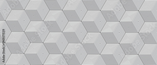 Abstract Black and White Structural Isometric Construction. Volumetric Wall of Cubes. Ribbed Striped Solid Surface. Vector. 3D Illustration