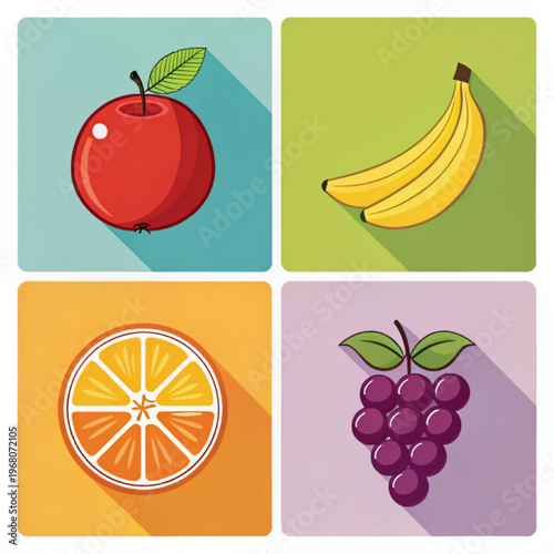 Flat Fruit Icons – Modern Colorful Set