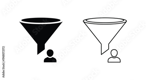 Funnel, marketing, sales, conversion, icons, black, outline, vector