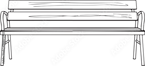 Wooden Bench Hand-drawn Sketch Drawing Vector Illustration, Line Linear Symbol Black and White Engraving, Isolated