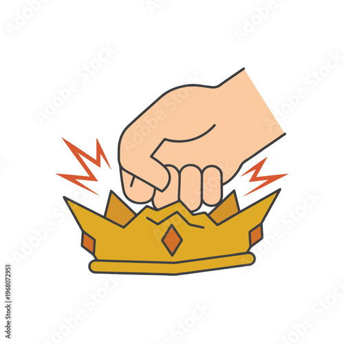 Human Fist Crushing Royal Crown Revolution Vector