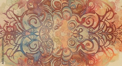 Whimsical watercolor scrolls swirls  splashes dance in earthy hues