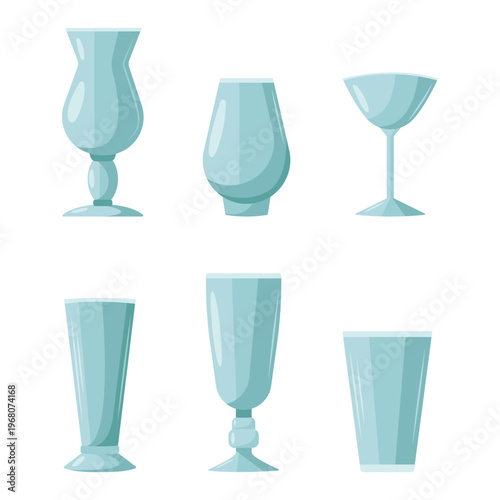 A set of illustrations of different types of drinking glasses and goblets