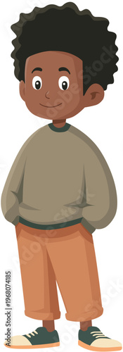 Black Child Standing Smiling Vector Illustration
