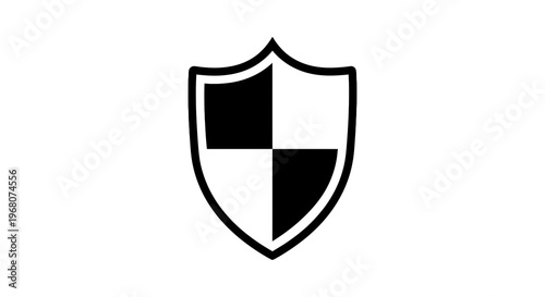 Black and white shield icon with quartered design, on a white background Free Download Black and white shield icon with quartered design, on a white background - GFXLoad