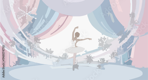 Magical ballet stage scene with ballerina and dreamy elements