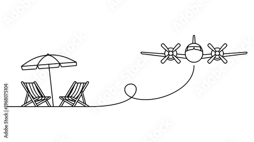 An elegant airplane tracing its path towards a serene beach vacation destination.