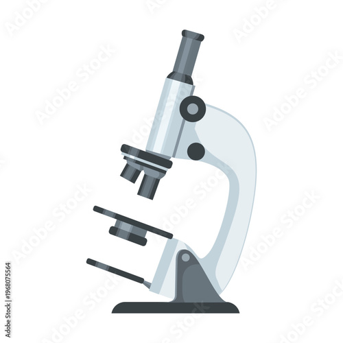 Microscope for laboratory research and scientific experiments isolated on white background.  Vector cartoon flat illustration
