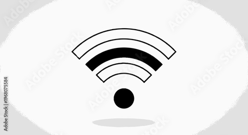 A black signal symbol comprising arcs above a circle with a grey shadow, on a white background