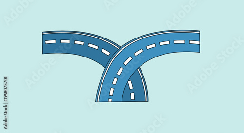 Illustration of two overlapping curved roads, with dashed lines on a pale blue background