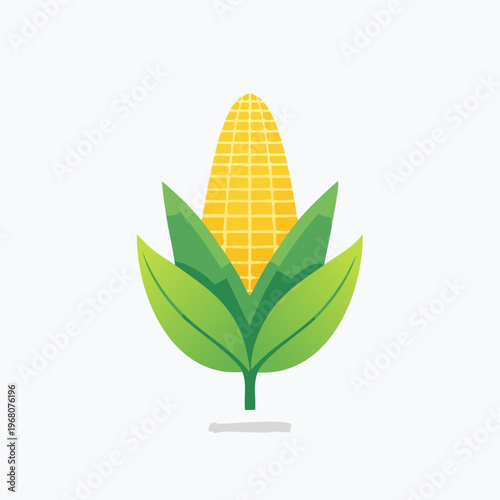 Vibrant illustration of a single corn cob with green leaves, showcasing its natural beauty and agricultural essence.