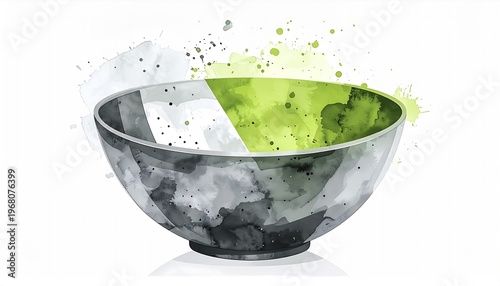 Abstract decorative bowl, watercolor illustration, isolated on white background.