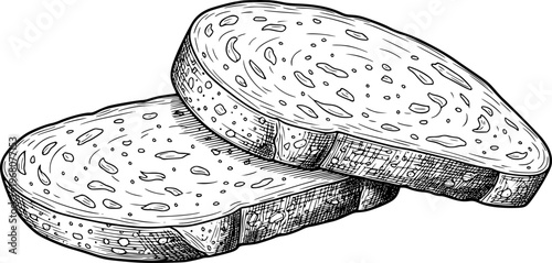 Hand Drawn of Slices of Seeded Whole Wheat Bread White Background