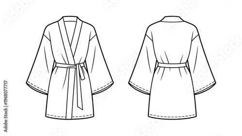 Traditional japanese kimono with bow obi and side slits front and back view Vector