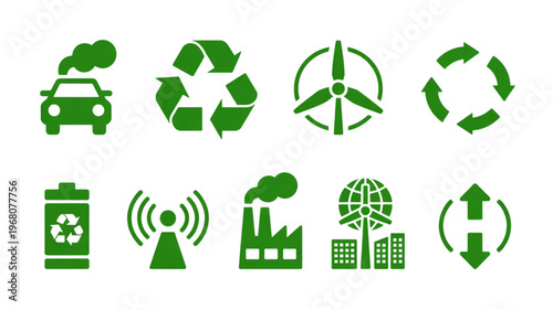 Collection of icons representing environmental sustainability and recycling efforts Vector
