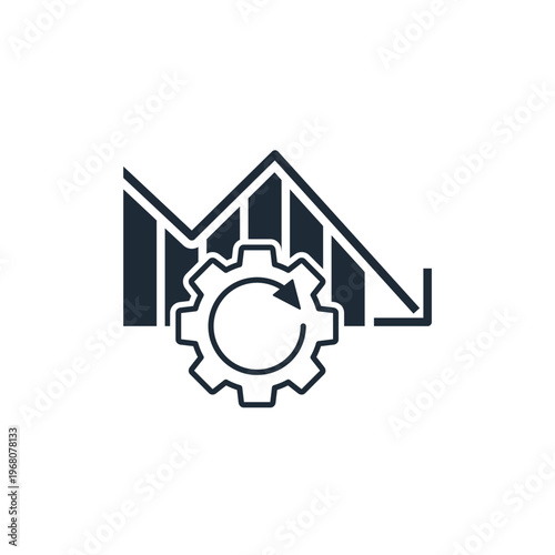 A mechanism with a graph showing downward momentum. A process is halted or slowed down. Vector linear icon illustration isolated on a white background.