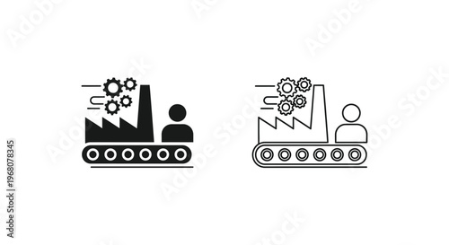 Industry Factory Worker and Robot Collaboration Vector